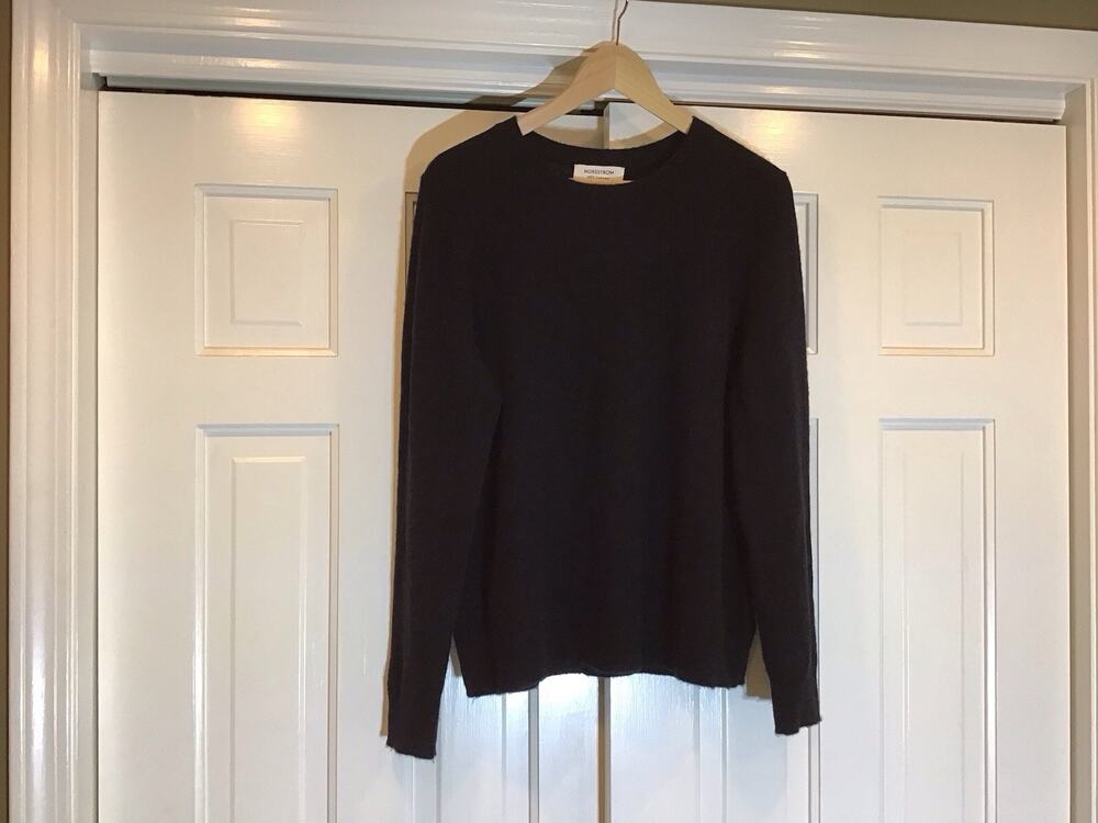Nordstrom Women Black 100% Cashmere Classic Sweater XL Minimalist Luxury Capsule